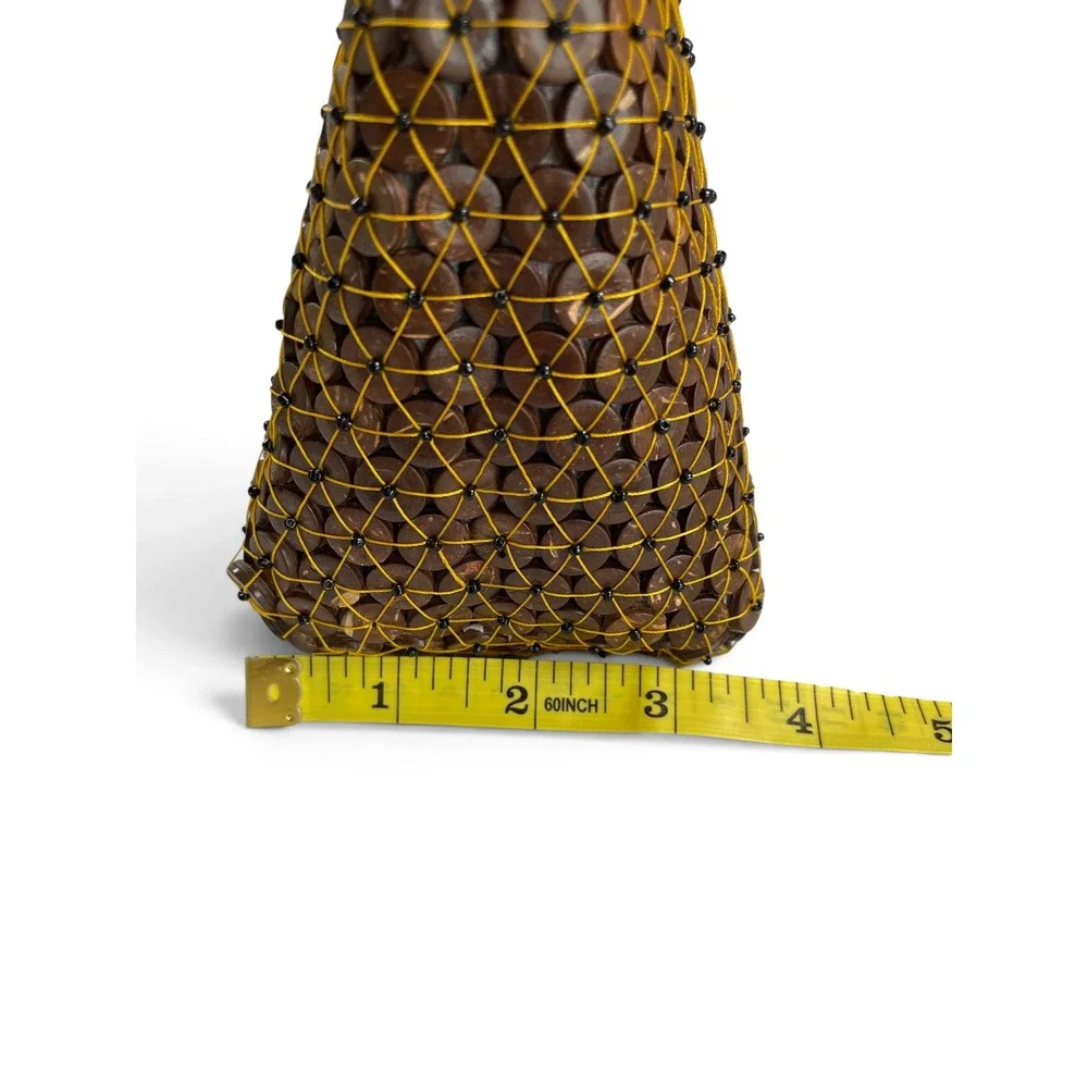 Y2K Handmade Coconut Shell Beaded Boho Handbag Artisan Crafted Brown Tote Purse